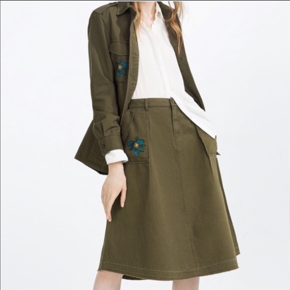 Zara Embroidered Skirt- Green